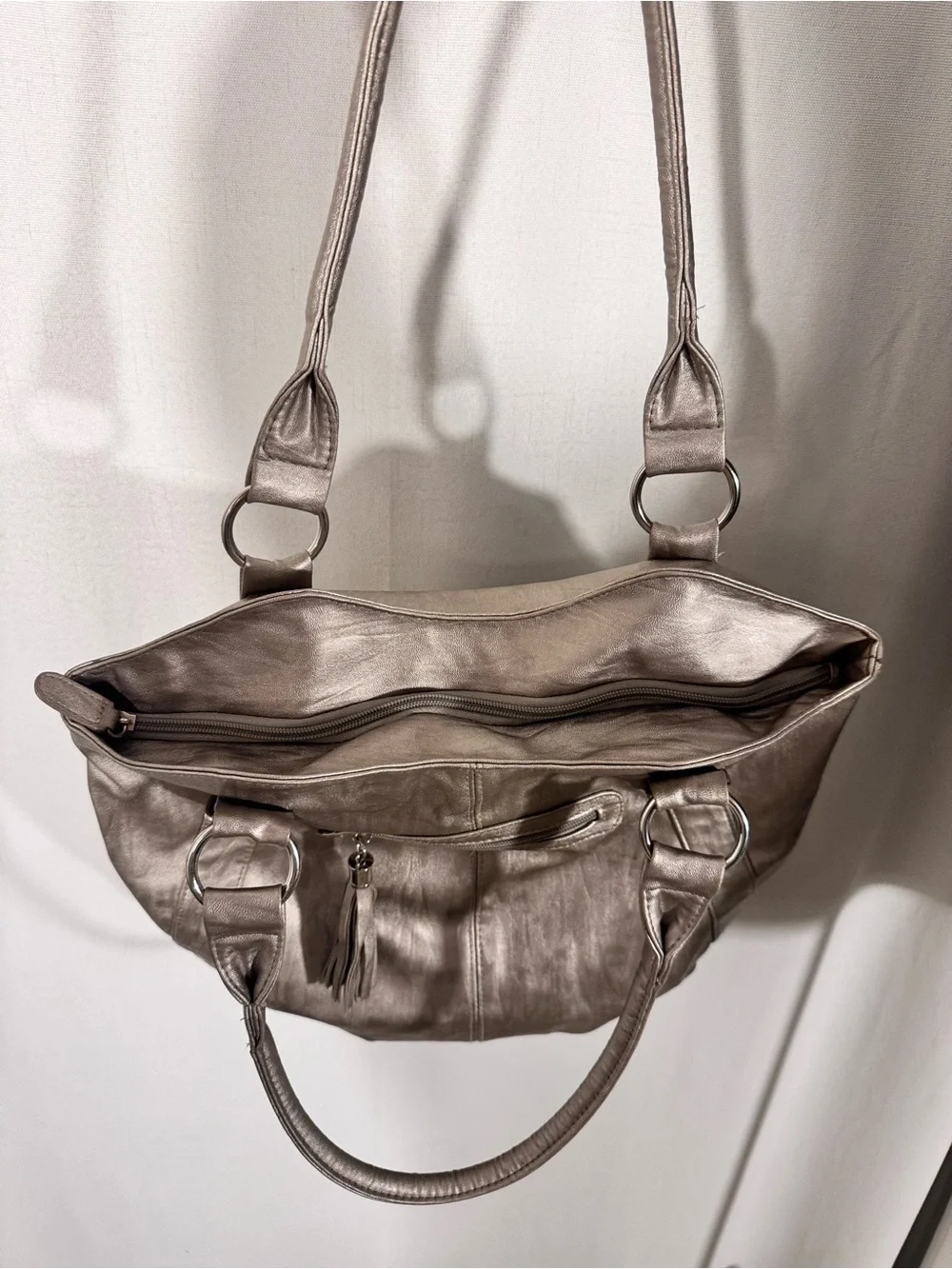 Metallic Champagne Shoulder Tote Bag